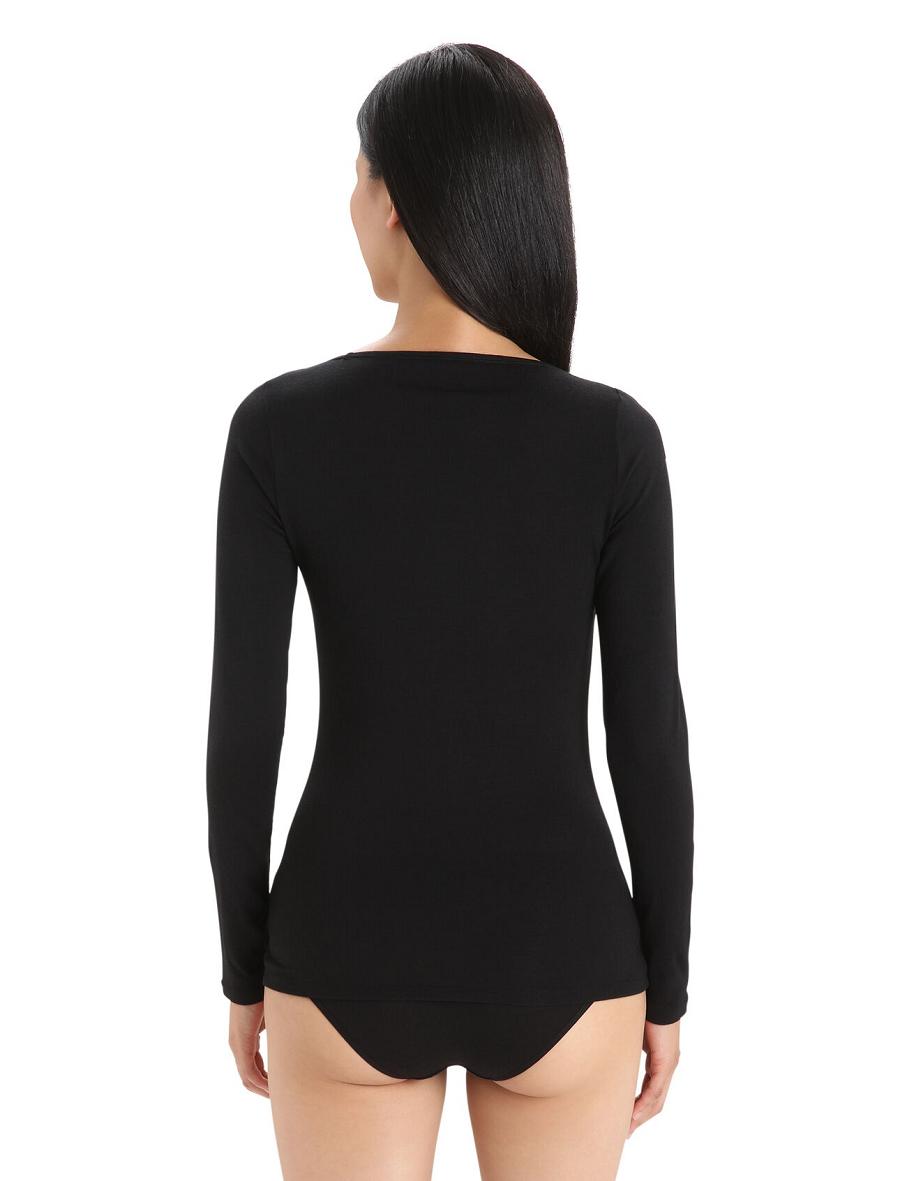 Black Icebreaker Merino Siren Long Sleeve Sweetheart Top Women's Underwear | AU 1691GSOL